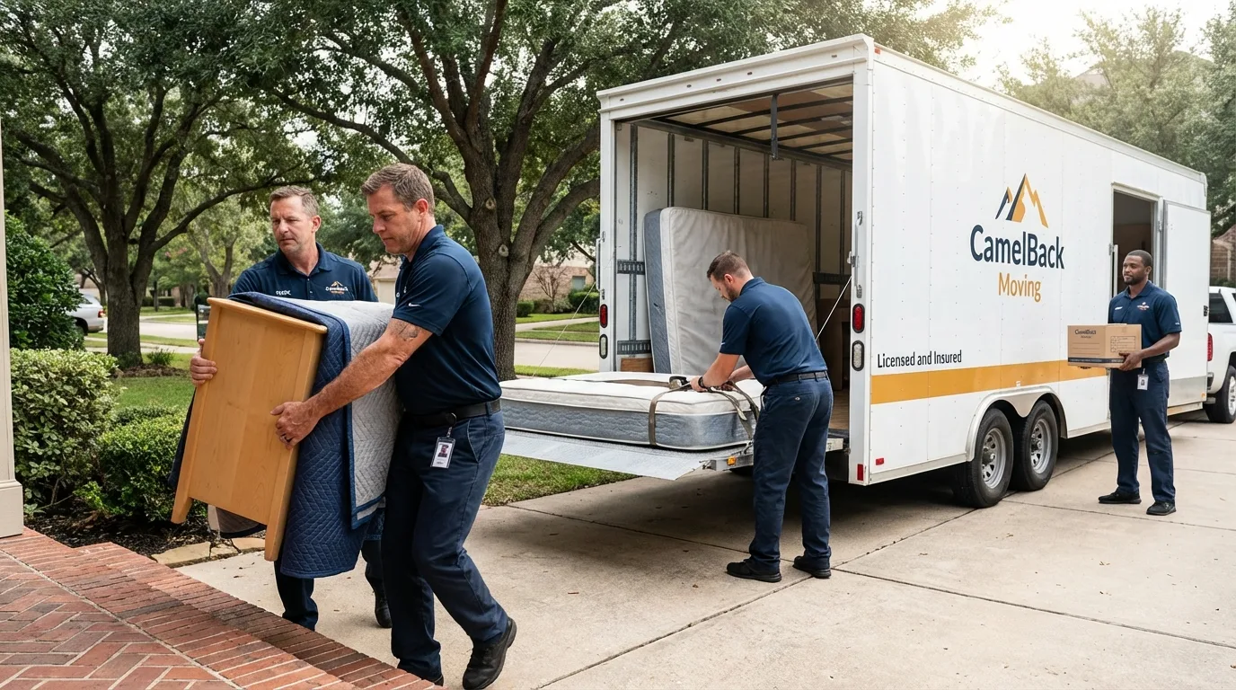 Crew loading residential truck for cross-state move from Collinsville, OK