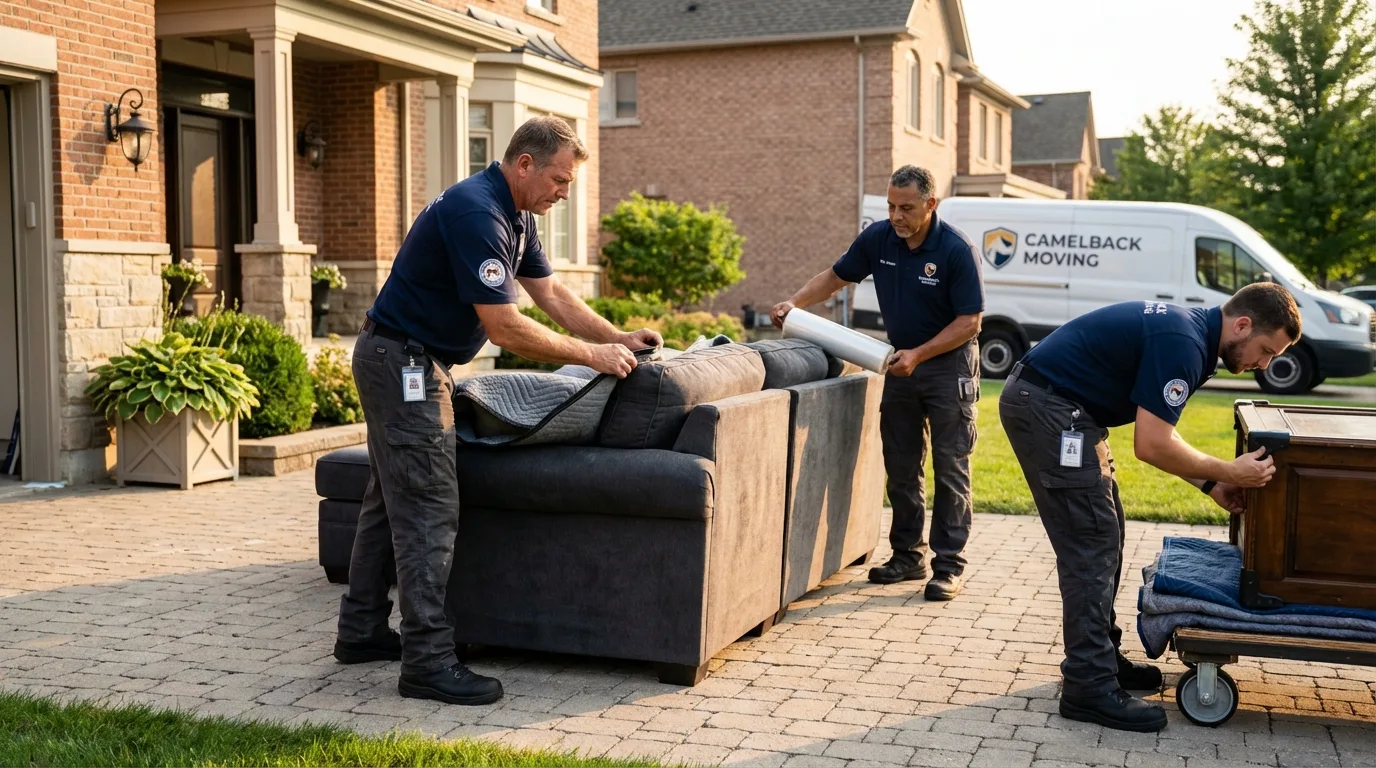 Large estate moving crew wrapping furniture in Collinsville, OK