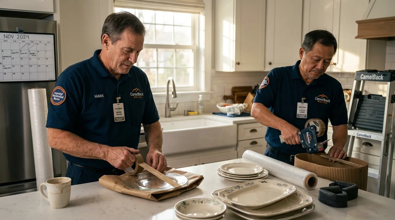 Professional crew packing kitchen dishware in Collinsville, OK